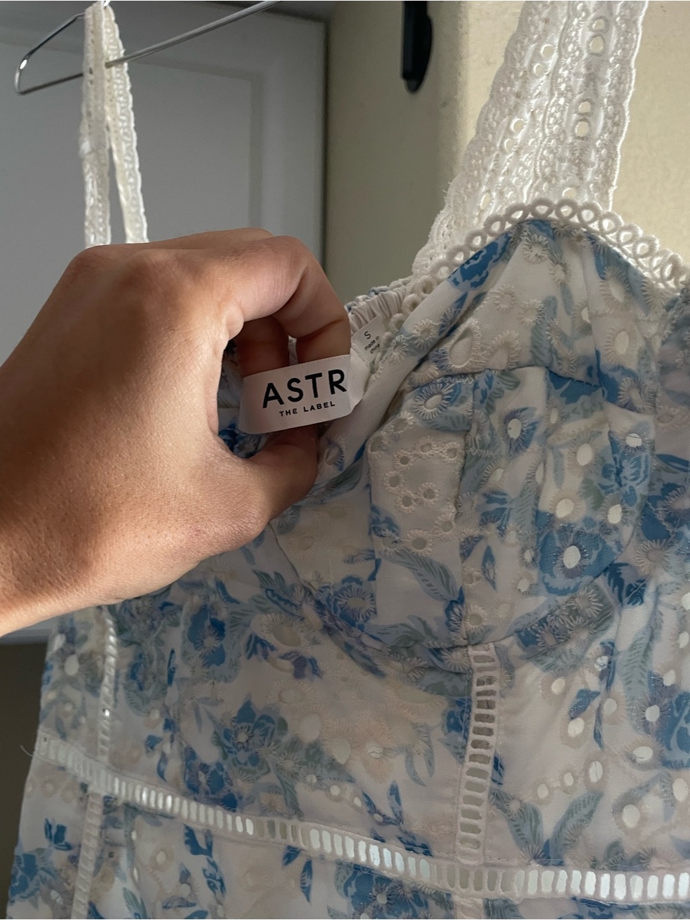 Astr Floral Eyelet Maxi Dress in White and Light Blue - Picture 4 of 4